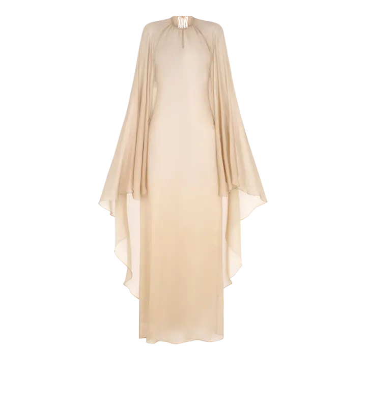 EVENING DRESS WITH KEYHOLE NECKLINE AND ASYMMETRIC CAPE BLUSH online